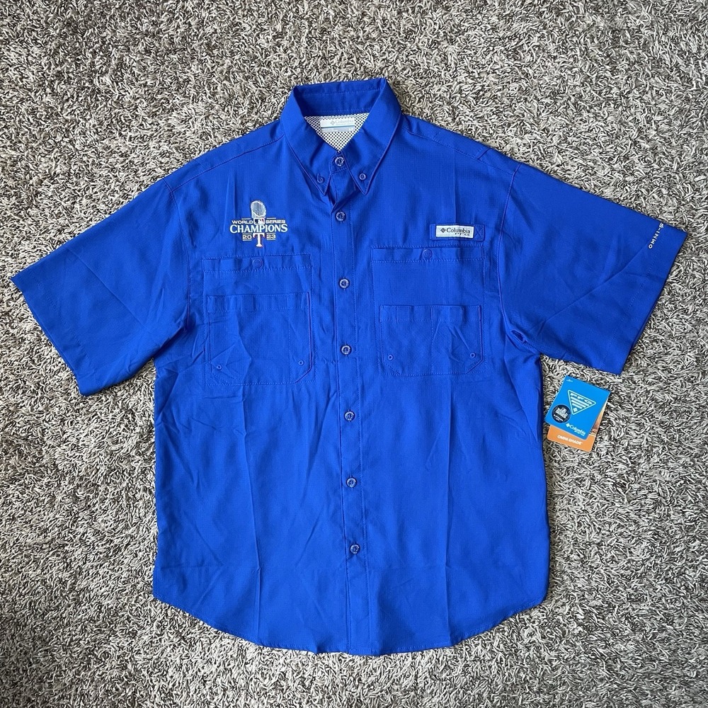 Columbia PFG Texas Rangers World Series Champions Fishing Shirt Men Size Small